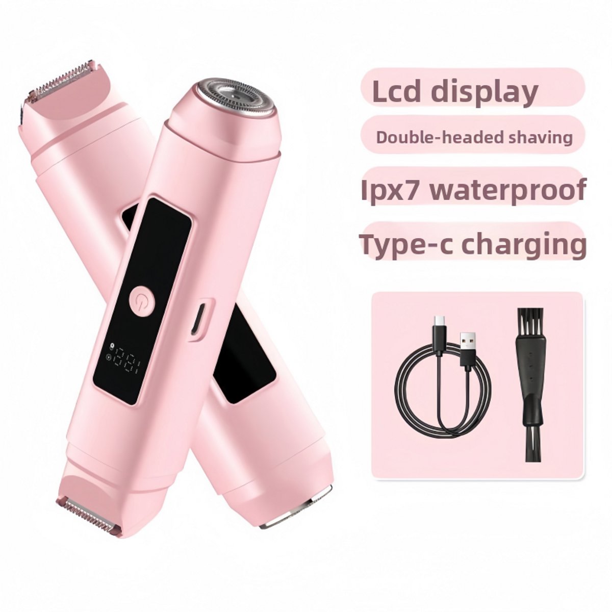 Belle's product-ontharingsapparaat-2-in-1 bikini trimmer voor dames –waterdicht – Digitaal display & reisvergrendeling (roze)-Belle's product