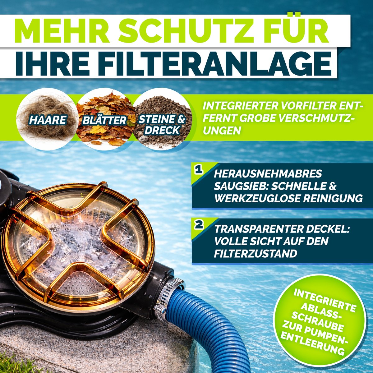 tillvex Zandfiltersysteem 13.200L/h tot 40.000L + 1200g Filterkogels | Zandfilterinstallatie 7-weg ventiel & Adapter Ø32-38mm | Zwembadfilter met drukweergave | Zandfilter zwembad (Grijs) – foto 2