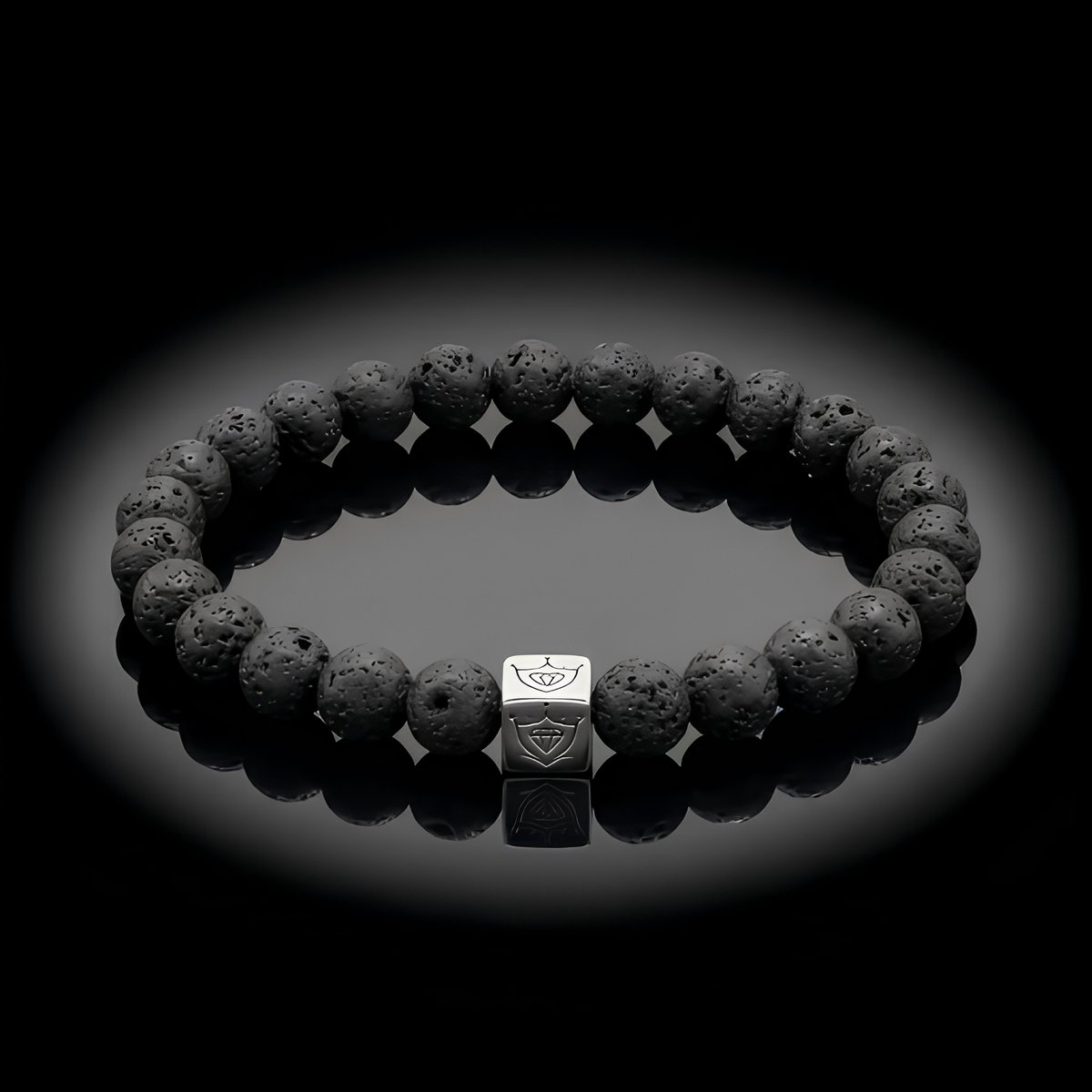 Heren Armband – Lavasteen & 925 Sterling Zilver – 21 cm – Natuursteen Kralenarmband Zwart – Cadeau voor Mannen