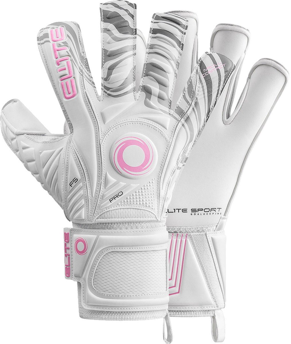 Elite Sport Fluir Keepershandschoenen - Wit / Roze | Maat: 5