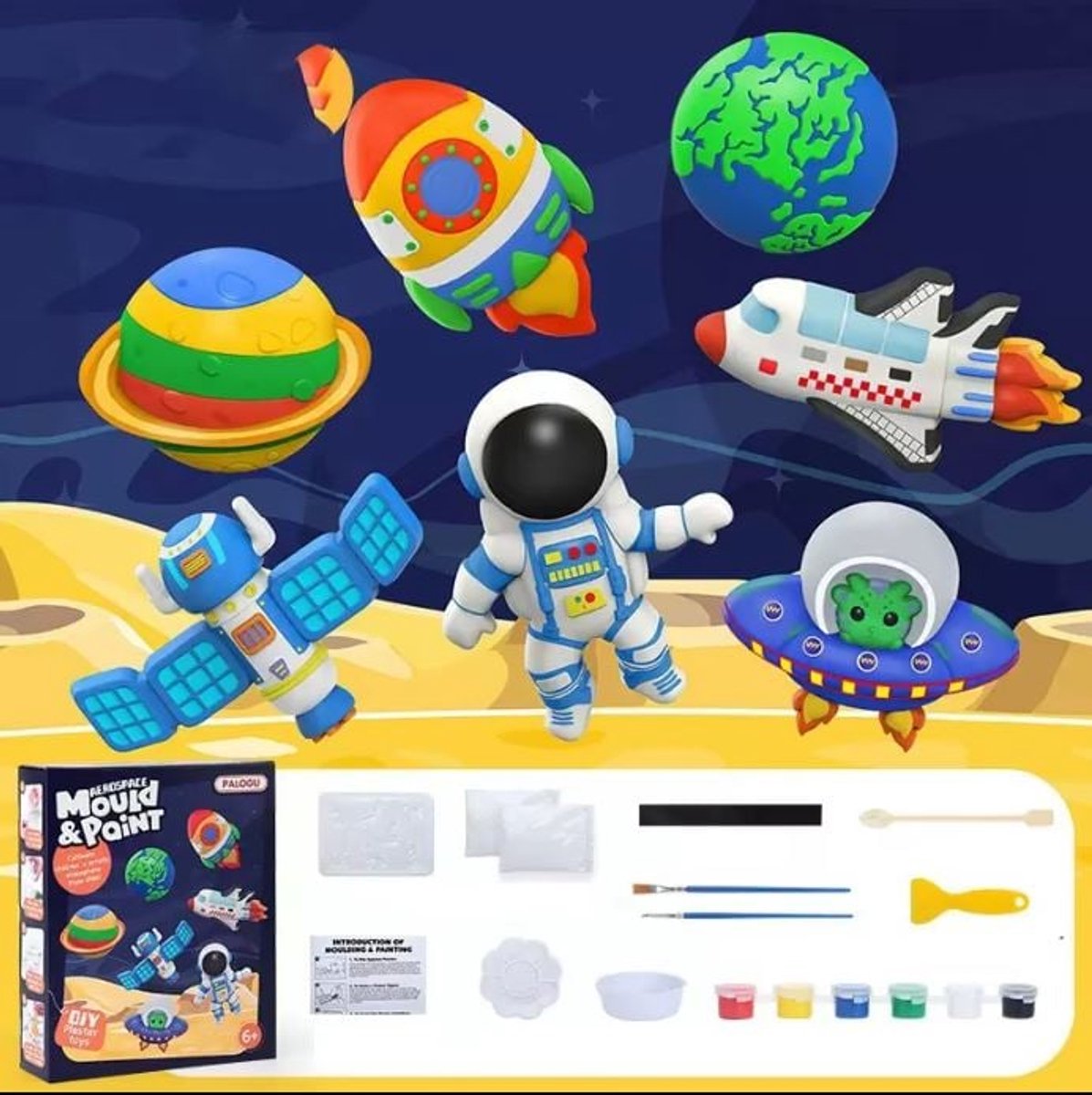 Hobbypakket - gips gieten met figuren - knutsel set / verf en toebehoren met magneet - Ruimte
