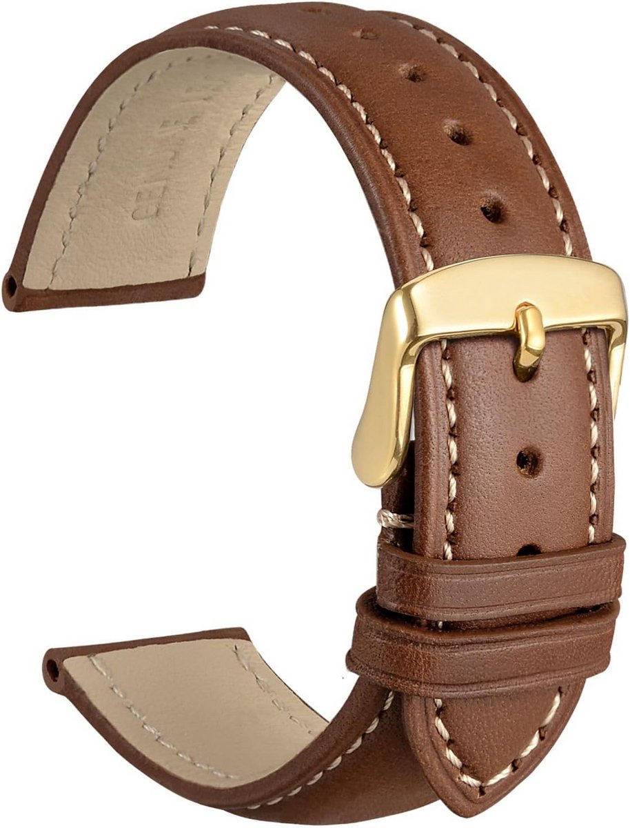 Vintage Leren Horlogeband met Gouden Gesp - Diverse Breedtes