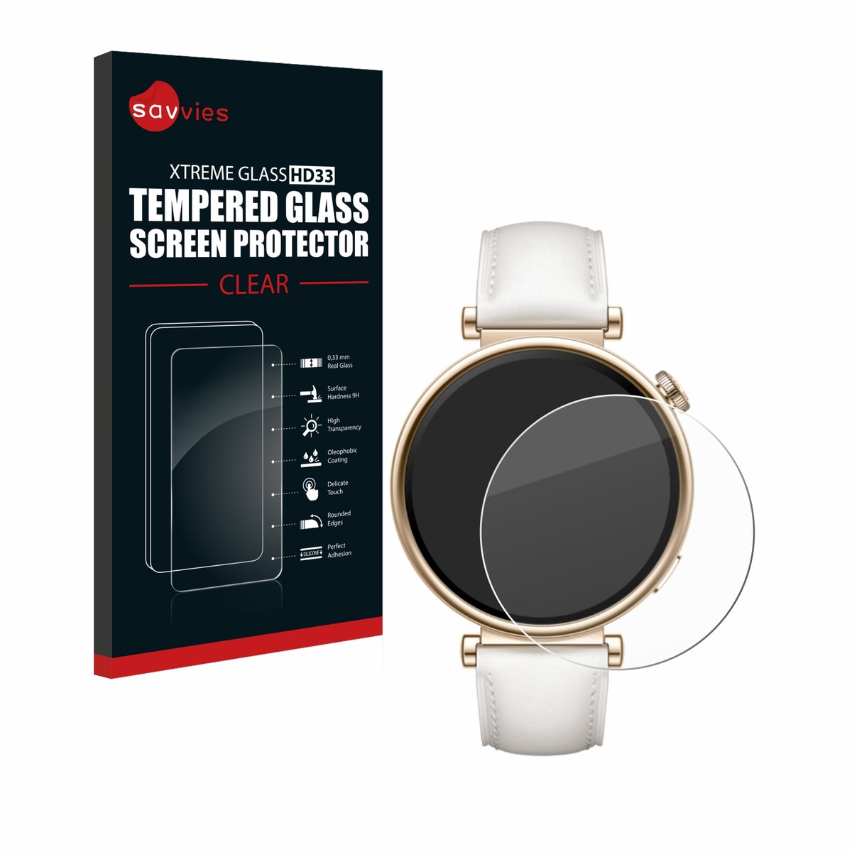 Savvies - Glas Screenprotector voor Huawei Watch GT 4 (41mm) - Gehard Beschermglas 9H