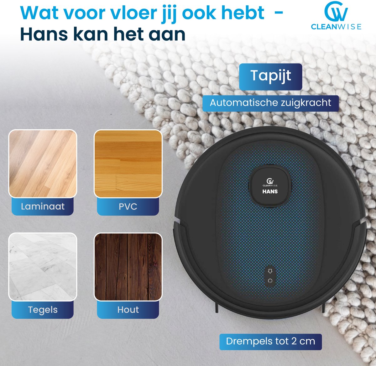 CleanWise Hans Robotstofzuiger met Dweilfunctie & Oplaadstation – Nederlands Product - Dweilrobot – LiDAR Navigatie – 7000 Pa – HEPA 14 Filter – Tapijtherkenning – No-Go Zones – App & Spraakbediening (Google/Alexa) – Voor Huisdierharen — afbeelding 7