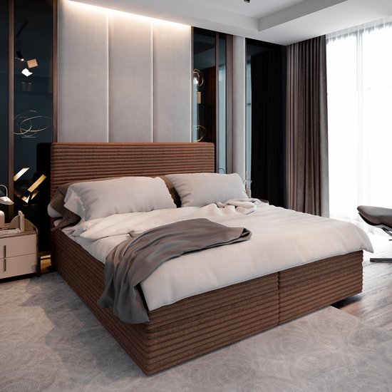 Boxspring PISA 180x200 cm met matras en topper, bedkasten - Bruin