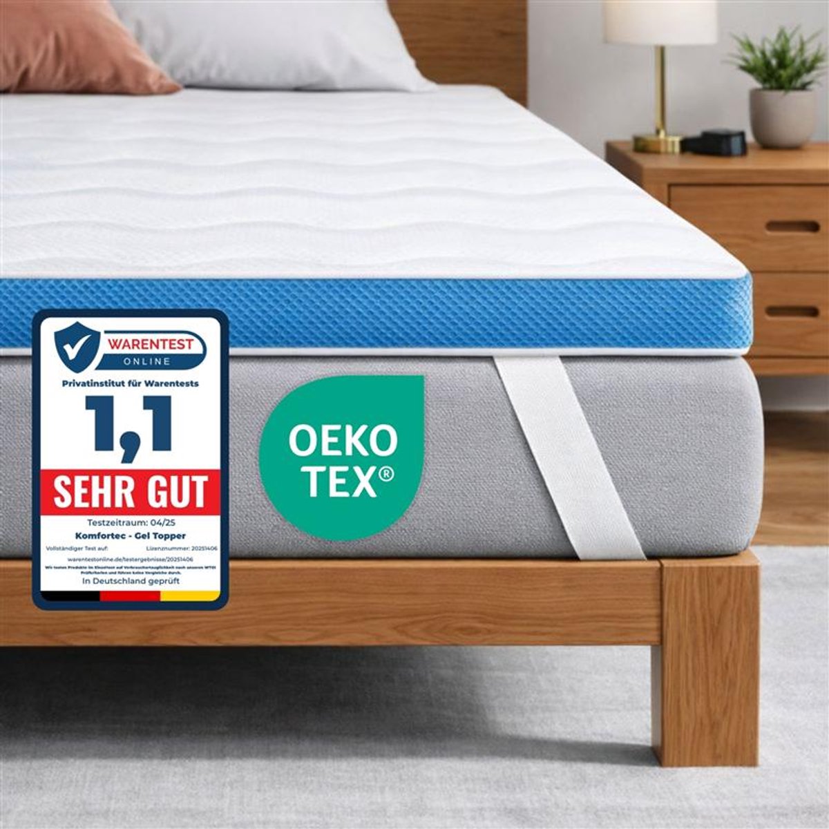 Komfortec Topper 160x200x7.5 cm – Traagschuim met Gel - Topdekmatras - Orthopedisch - Wasbare Aloë Vera Hoes