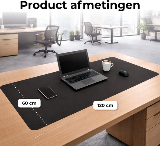 WURK Professional Desk Pad Faux Leather - XXL Desk Organizer - Y compris Cable Clip - 120x60
