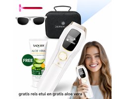 Dermalaze IPL Ontharingsapparaat – IPL Laser voor Permanente Haarverwijdering – Voor Mannen & Vrouwen – Pijnloos Thuisgebruik – Met LED Scherm –1.000.000 Flitsen – Scheermes – Beschermbril – 10 Standen – Ontharingsapparaten