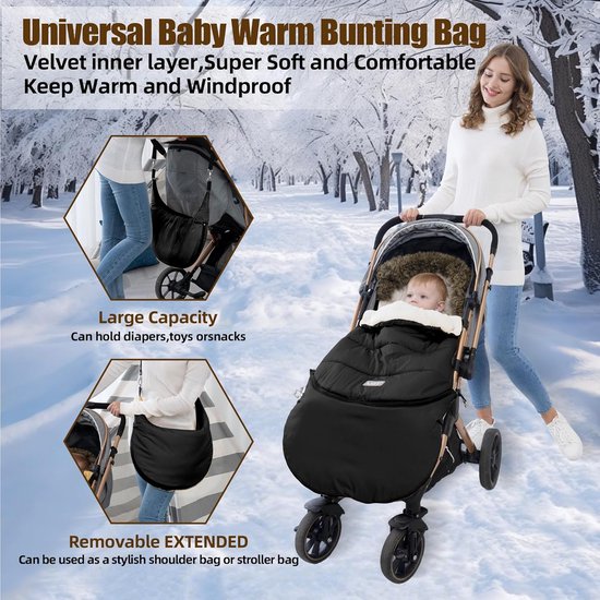 Warm Voetenzak voor Kinderwagen met Zwarte Bontkraag - Universeel — afbeelding 2