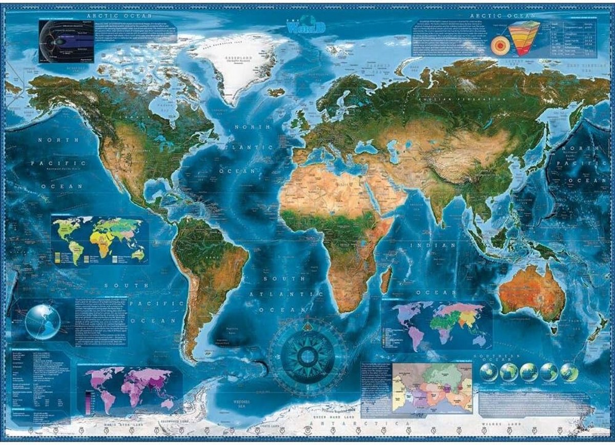 Grote Satelliet Wereldkaart Puzzel - 2000 Stukken Educatief