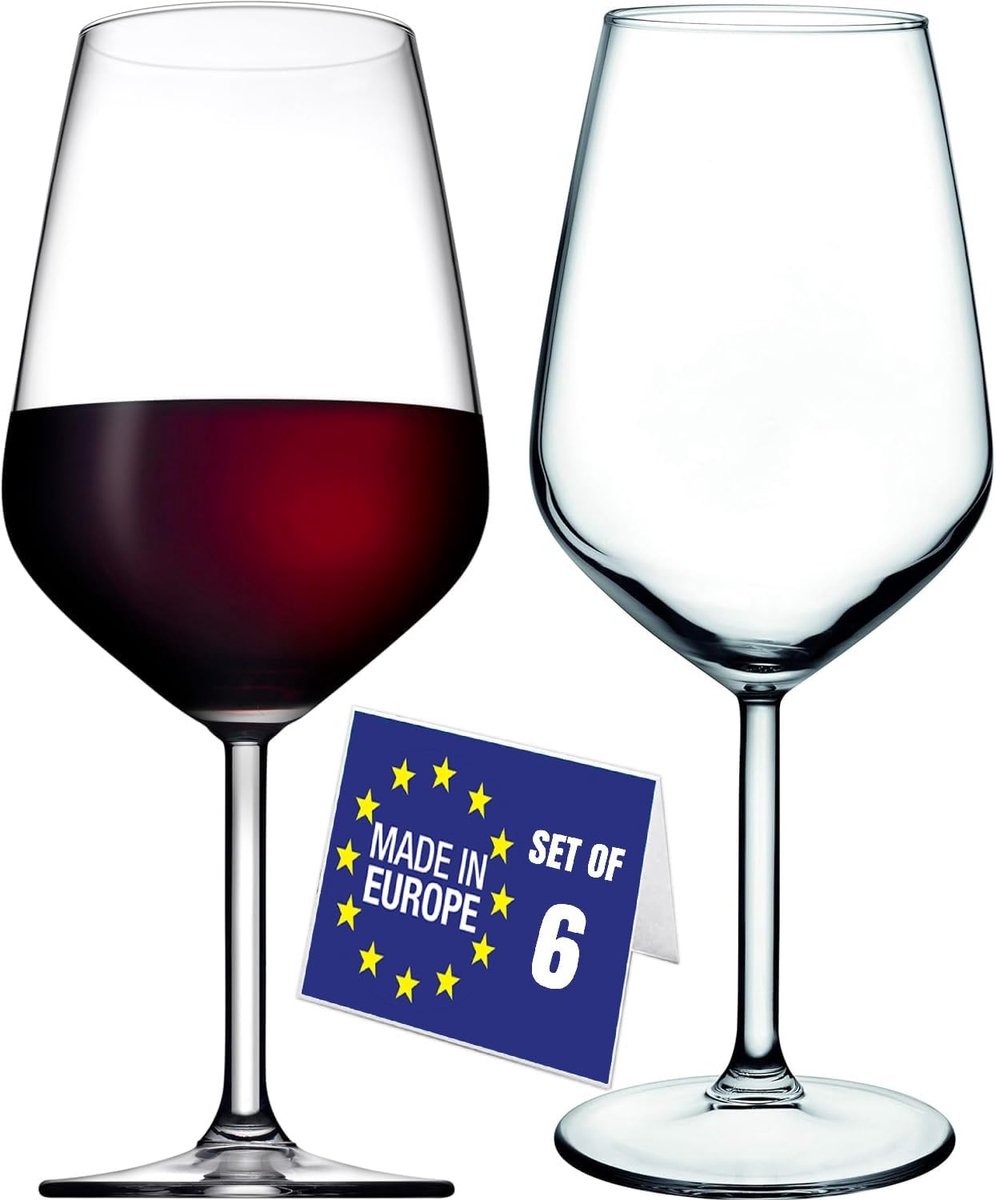 Moderne wijnglazen, set van 6, rode wijnglazen, 490 ml, loodvrij, vaatwasmachinebestendig, witte wijnglazen, wijnglazen, witwijnglas, rode wijnglazen 6 x 490ml