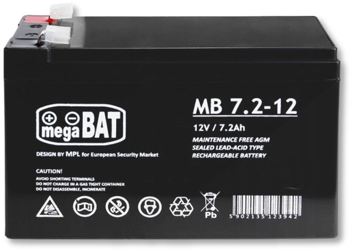 MPL megaBAT MB 7.2-12 UPS-accu Lood-zuur batterij VRLA AGM Onderhoudsvrij 12 V 7,2 Ah Zwart