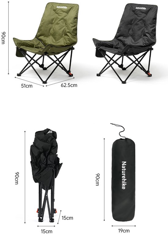Naturehike Seastar gevoerde campingstoel - Extra breed 70 cm - Verstelbare rugleuning - Opvouwbaar - Stalen frame - Draagvermogen 120 kg - Inclusief draagtas van Naturehike — afbeelding 2