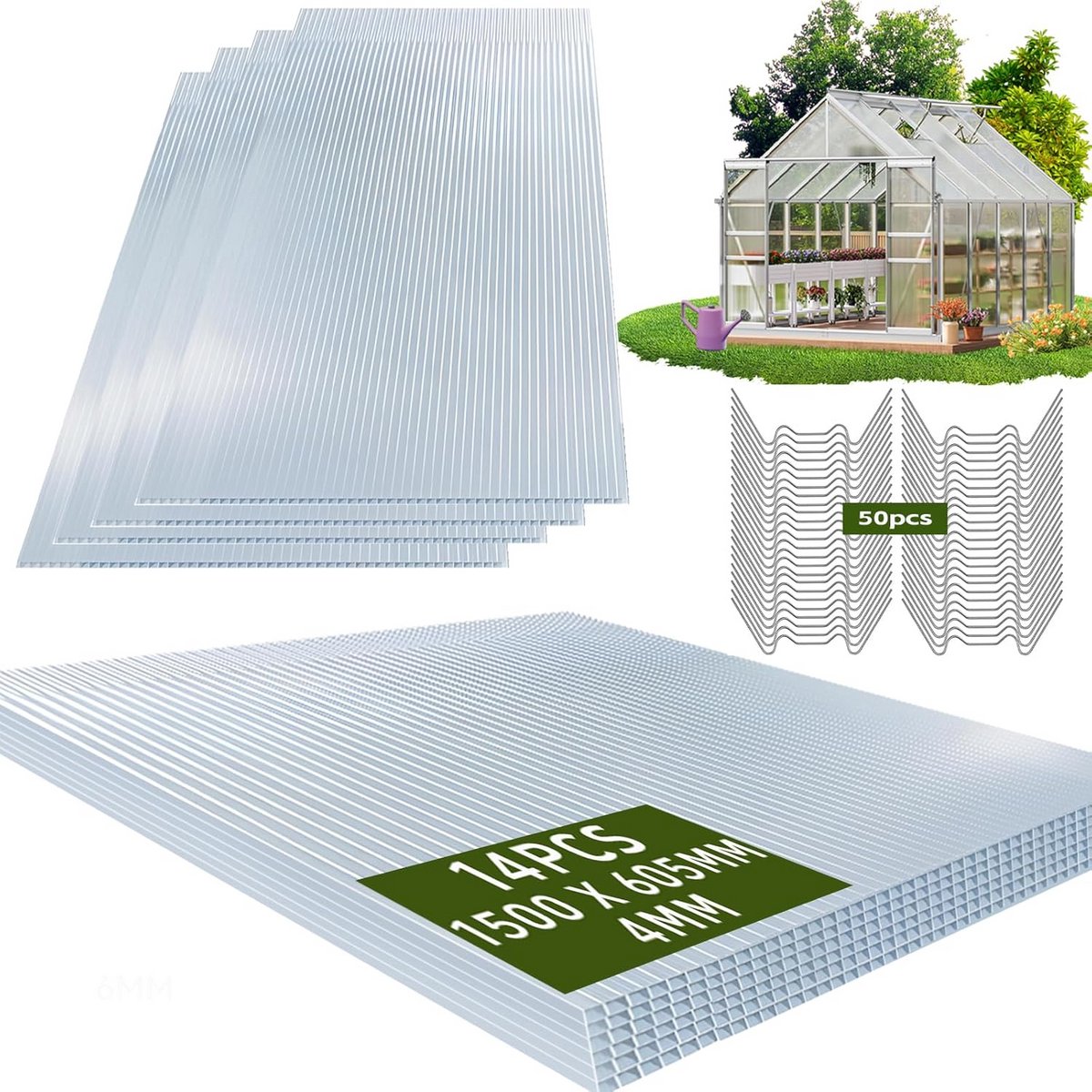 14x Polycarbonaat Dubbelwandig Plaat 4mm - 12.7m² - UV-bestendig voor Kas of Afdak