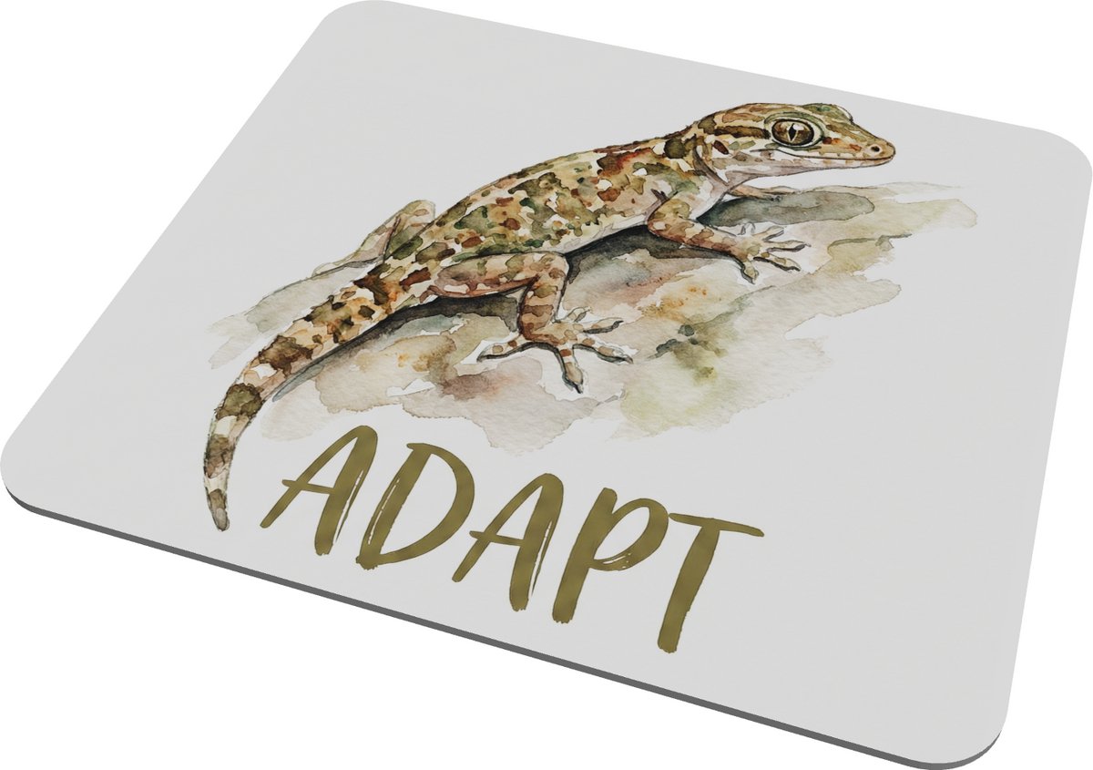 Muismat met Gekko Print - ADAPT Quote - Hagedis Muismat 22x20 cm - Stijlvol Bureau-Cadeau voor Collega