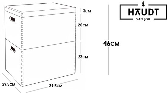 Haudt® Houten stapelkist set 46cm - 1 x KIM Maxi open en 1 x KIM Maxi met klepdeksel - stapelbare opbergoplossing - houten kisten - opbergkist - vurenhout