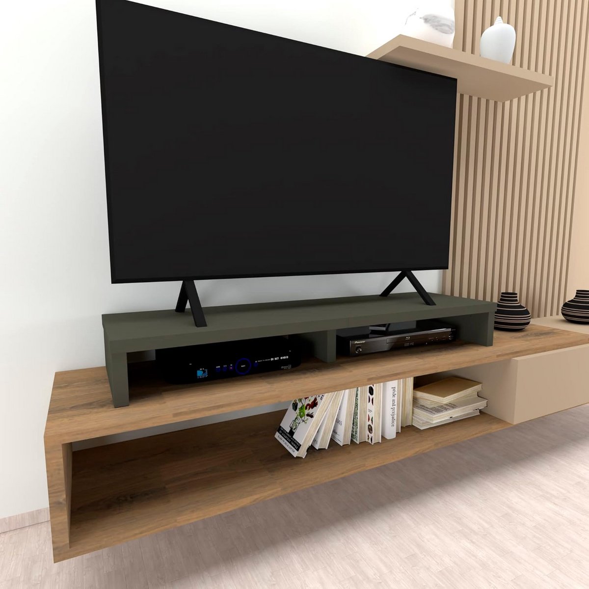 Dubbele Houten TV Verhoger FSC Gecertificeerd 120 cm Grafiet