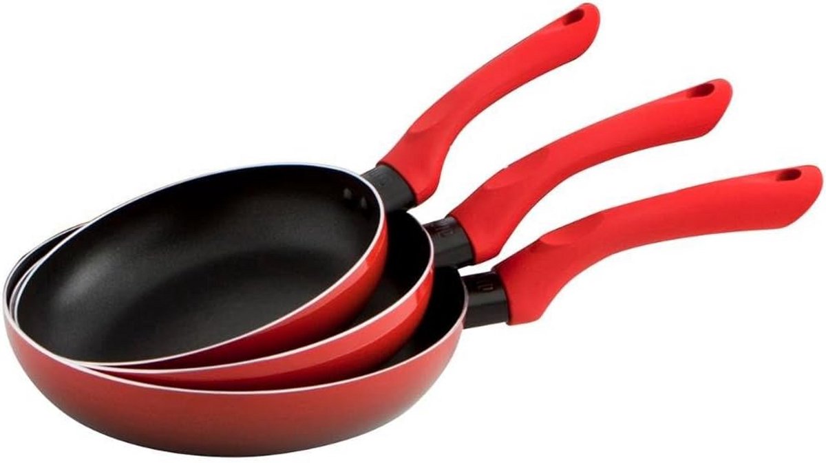 Set van 3 Koekenpannen 20/24/28 cm, Rood