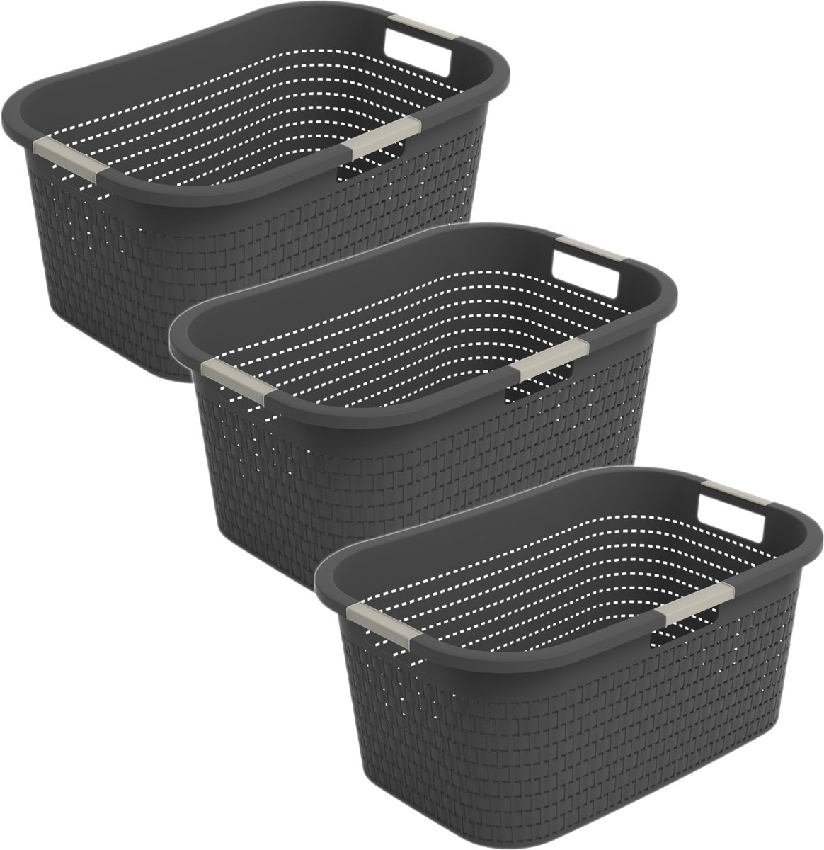 Rotho Country wasmand - set van 3 - 40 ltr - antraciet
