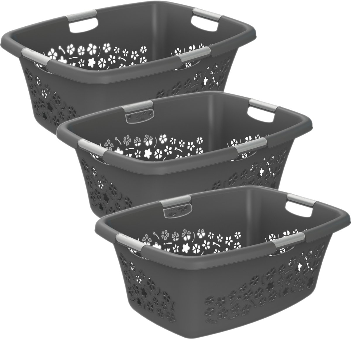 Rotho Flowers wasmand - set van 3 - 50 ltr - antraciet