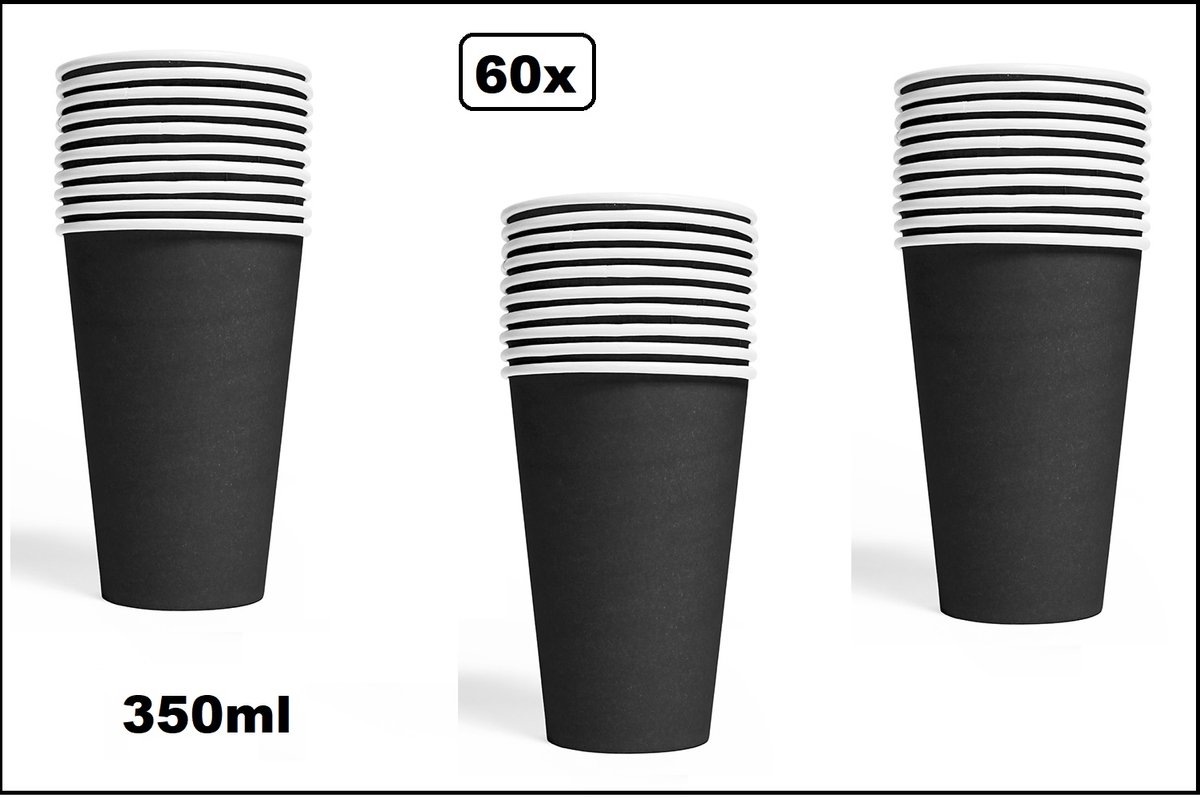 60x Mega beker zwart karton 350ml - Drinken drank limonade
