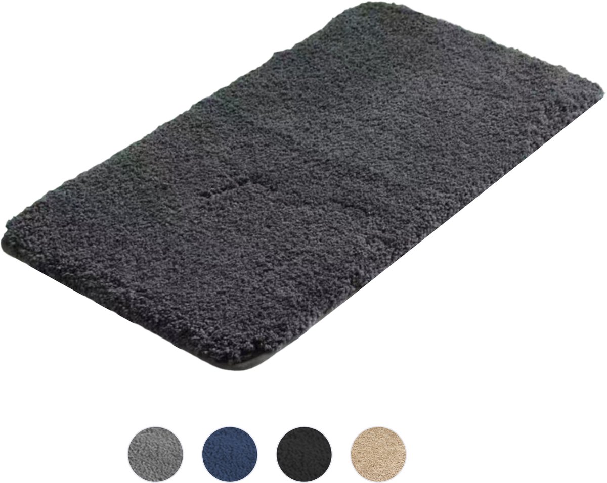 AKSA Home® Badmat 70x140 cm - Grote douchemat antislip - Badmat antislip - Badkamermat - Vloerkleed - Donkergrijs