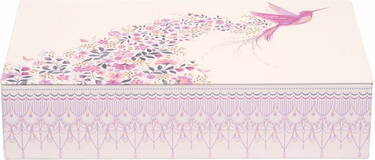 Luxe Bewaarblik Kolibrie & Bloemen - Roze - 17,5 cm - Rechthoekig - Botanisch Design - Cadeaublikje & Decoratie