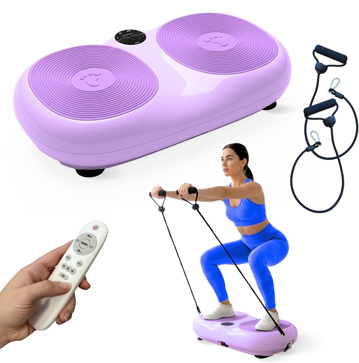 Mobiclinic Karol - Trilplaat - 99 snelheidsniveaus - Powerplate - 9 programma's - Met trainingsbanden - Tot 150 kg - 220 V - 50-60 Kz - Antislip - Scherm en afstandsbediening - Roze