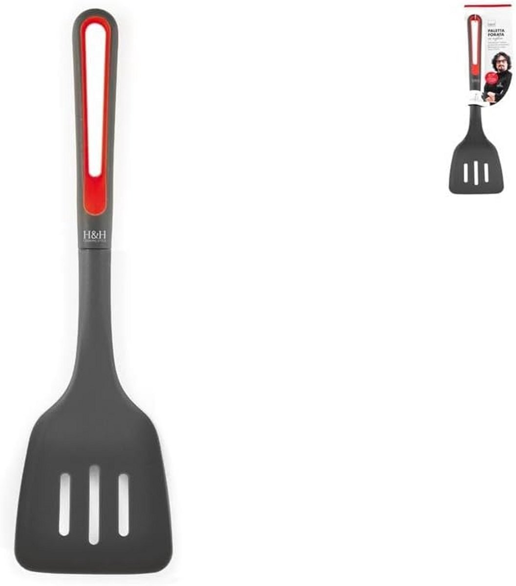 Geperforeerde Keukenschep Nylon Zwart Rood 35 cm