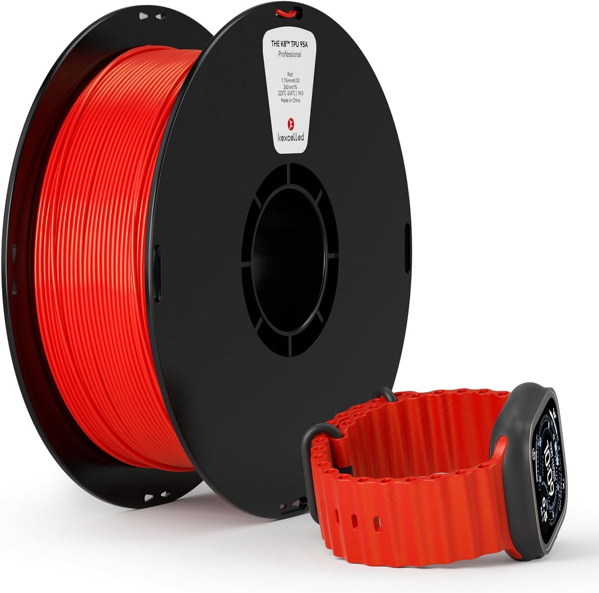 Flexibel TPU 1,75 mm 3D Printer Filament Spoel 1 KG - Shore 95A Hoge Taaiheid Rood