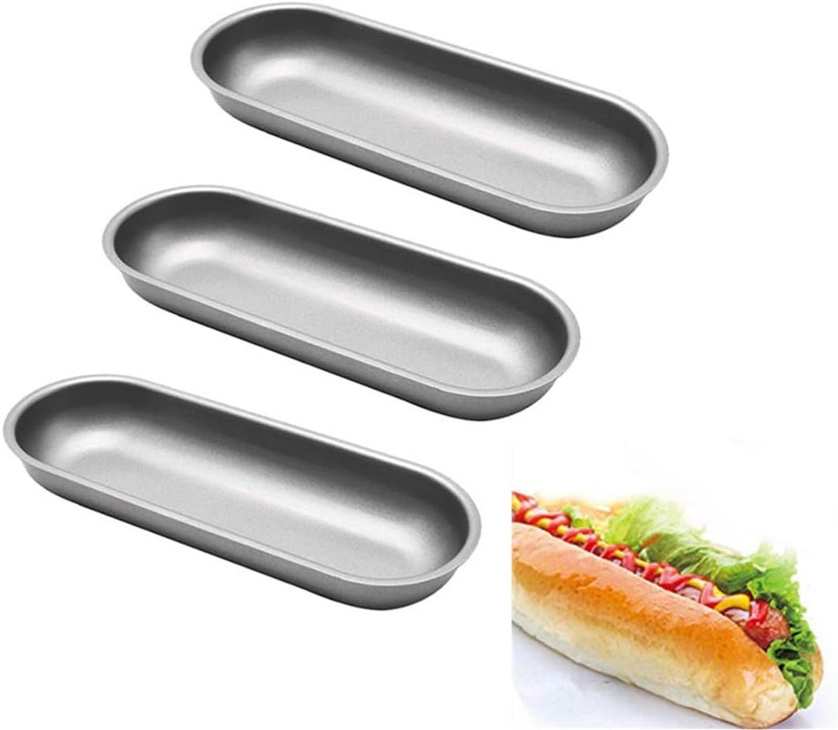 Ovale Broodvormen voor Hotdogs en Toast - 3 Stuks Non-stick Bakvorm