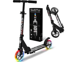 Suotu Kinderstep - 145mm Lichtgevende Wielen - Step - Speelgoed Jongens/Meisjes - Max stuurhoogte: 85 cm - Aluminium - Zwart