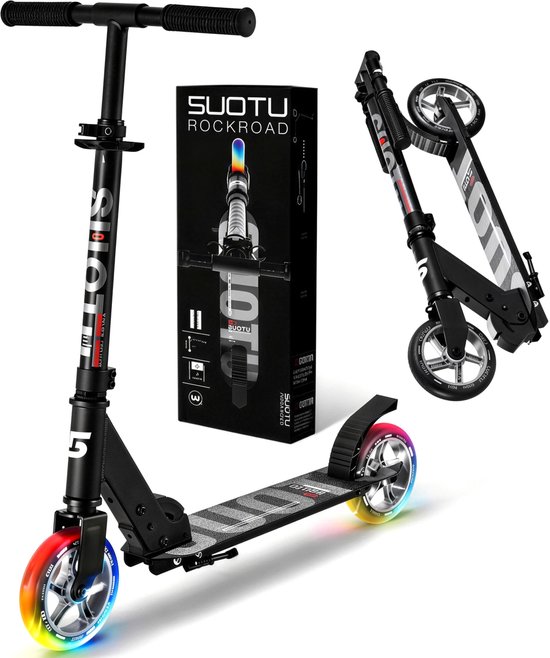 Suotu Kinderstep - 145mm Lichtgevende Wielen - Step - Speelgoed Jongens/Meisjes - Max stuurhoogte: 85 cm - Aluminium - Zwart