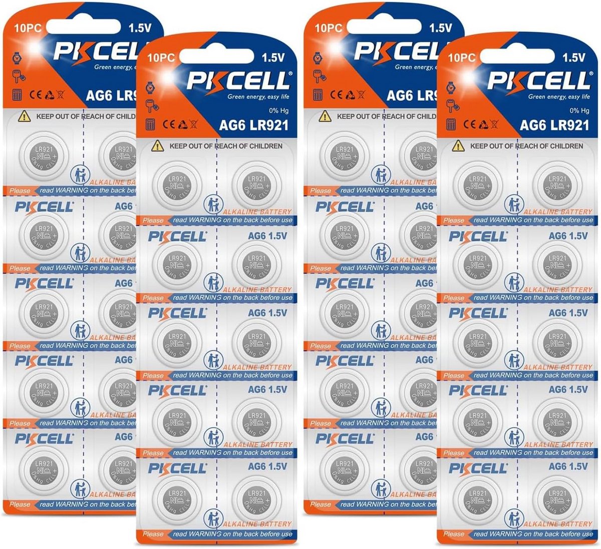 Knoopcelbatterijen AG6 1,5V voor Horloges en Afstandsbedieningen, 40 stuks