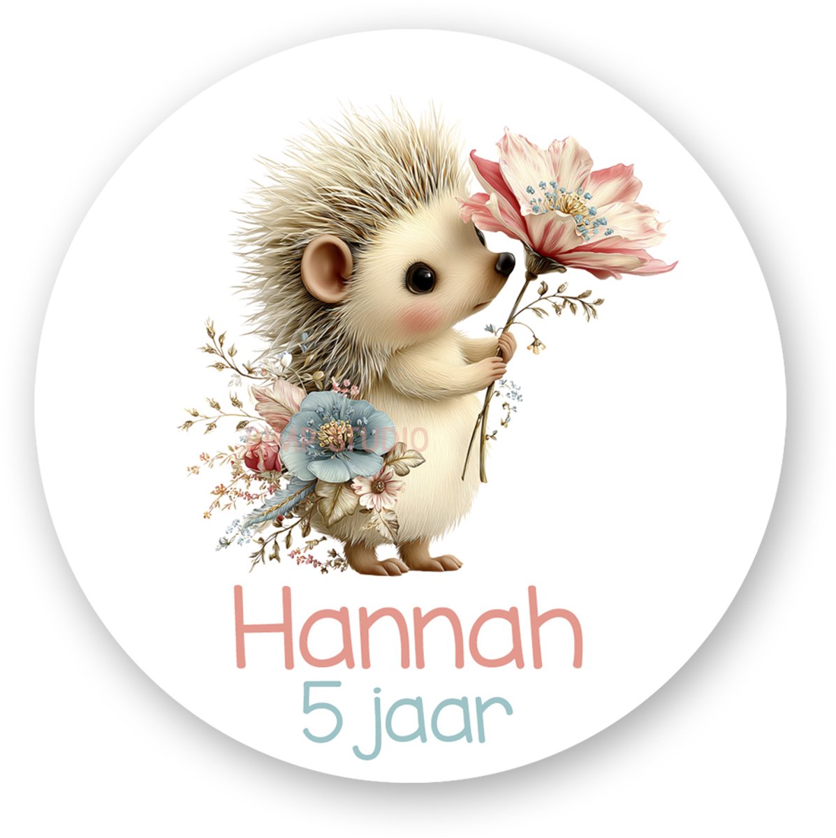 25x Gepersonaliseerde Traktatiestickers Egeltje – Met Naam & Leeftijd – 4 cm – 25 stuks