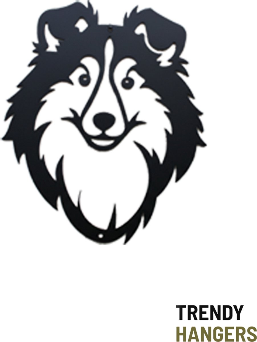 Sheltie - Shetland Sheepdog portret in gehard staal zwarte coating - hondenkop - muurdecoratie - inrichting interieur