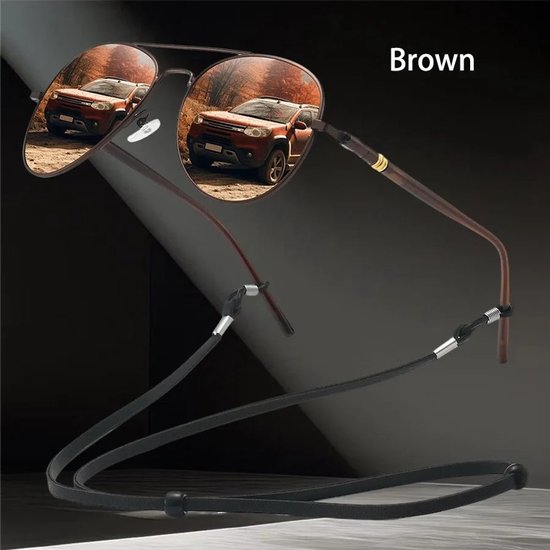 Bruin lens Piloten Zonnebril | Aviator Zonnebril | Retro & Classic Bril | Festival , Rave Bril | Carnavalsbril | Zonnebril Dames & Heren | Matt Bruine lens | Bruin montuur | Trendy Party & Outdoor Bril + brillen koord , sleeve & doek — afbeelding 5