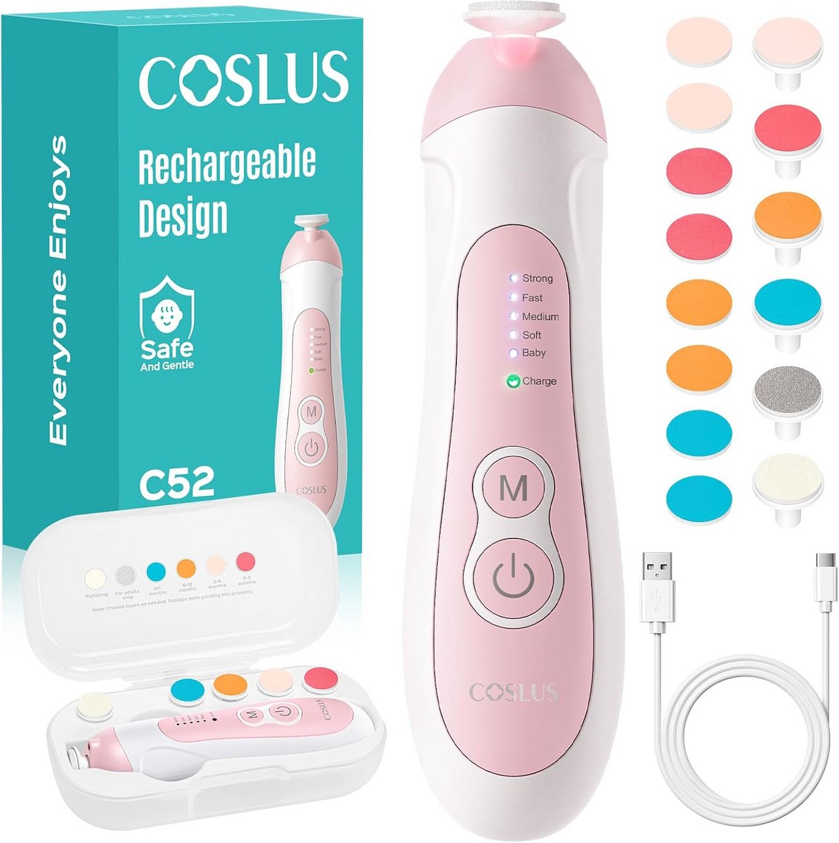 Elektrische Nagelknipper voor Baby's en Volwassenen met Verstelbare Snelheid en LED-lampje
