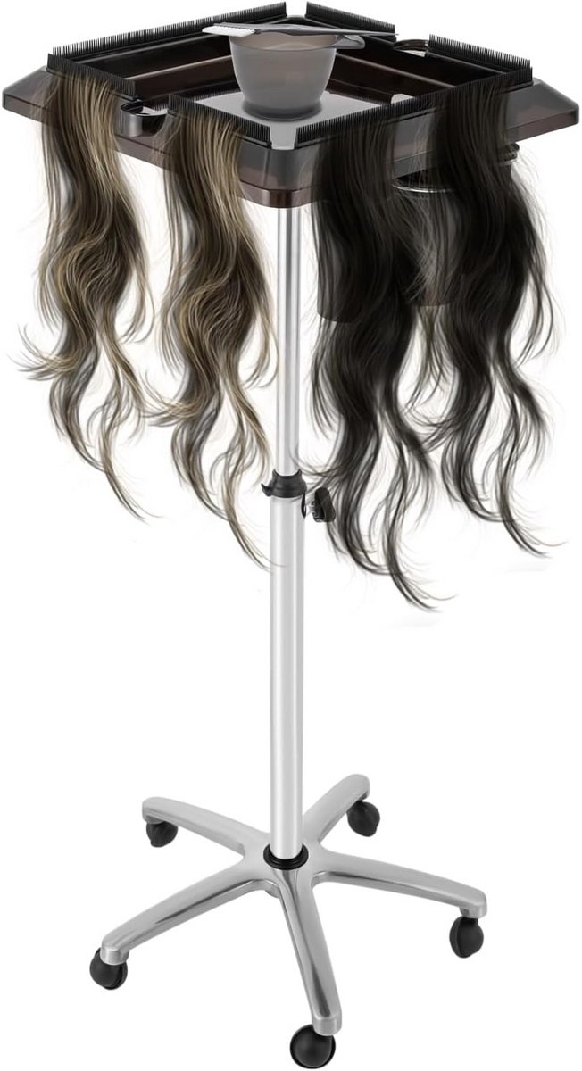 Professionele Salon Trolley met 3 Opbergemmers - Verstelbare Kaptafel op Wielen