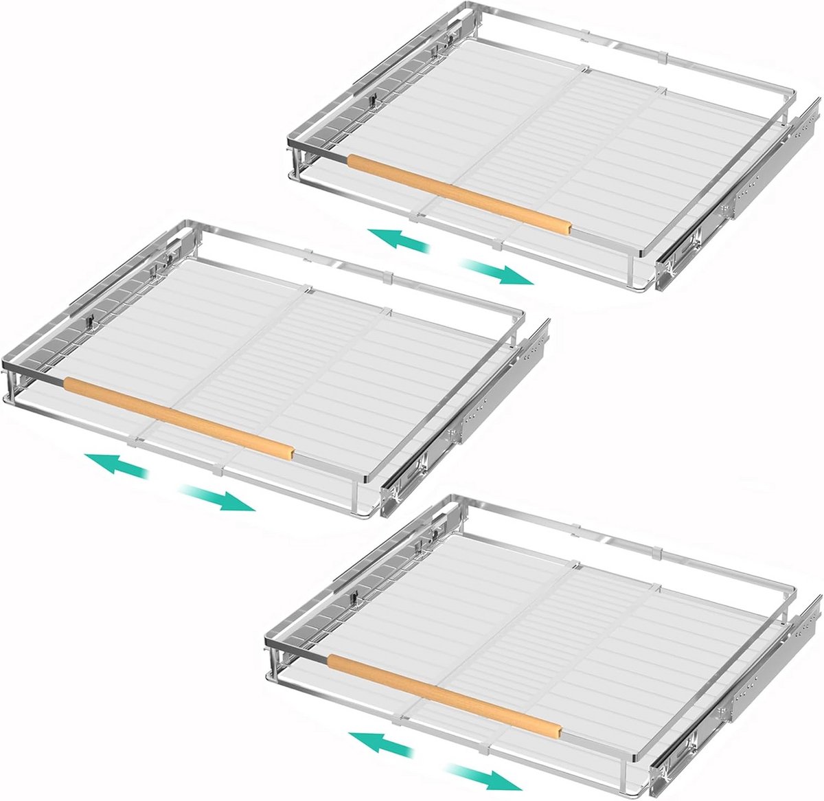 3-Pack Uittrekbare Kastplank Organizer - Verstelbare Opslag voor Keuken en Voorraadkast