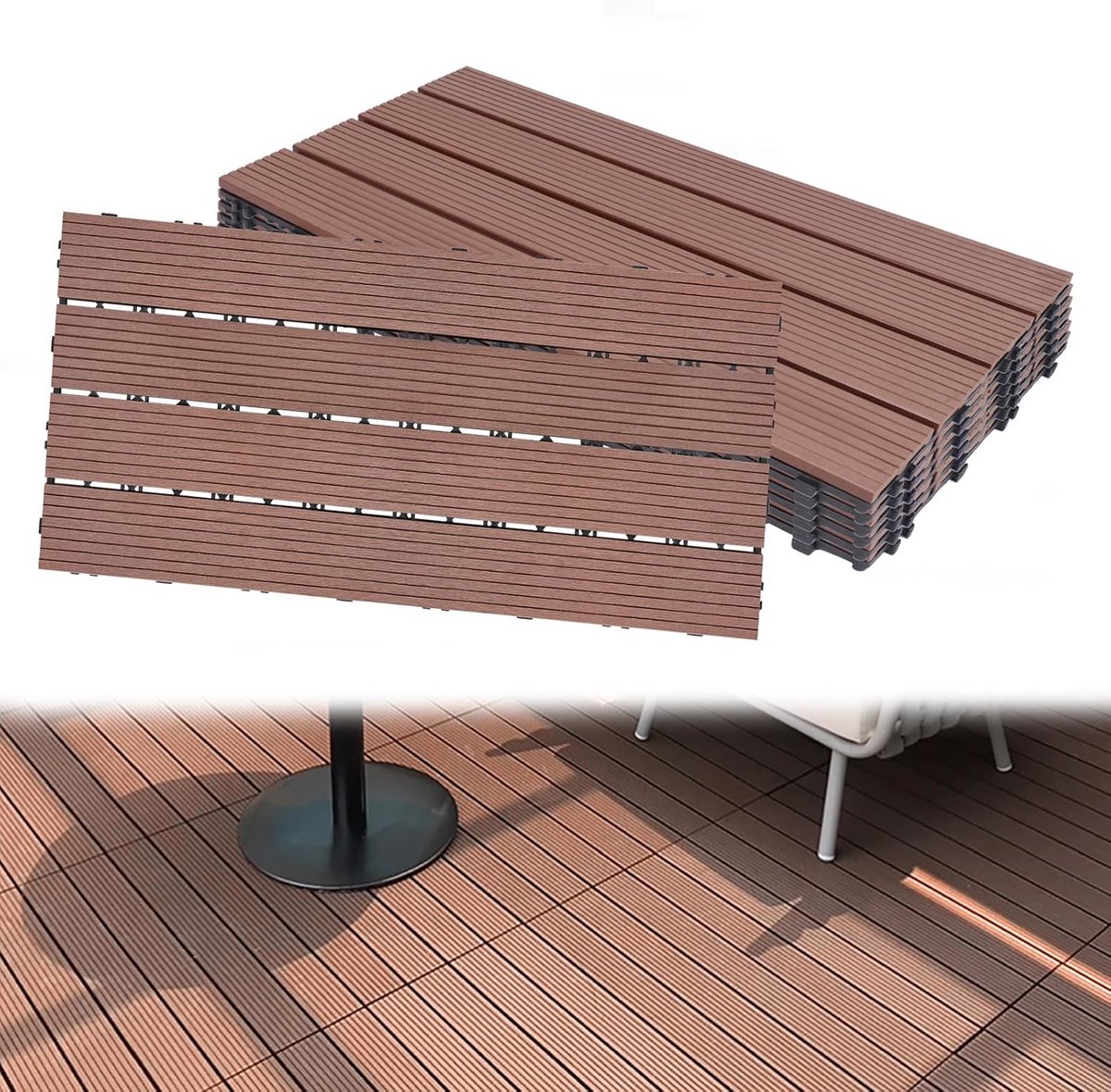 WPC Terrastegels Houtlook Kliksysteem 30x60 cm Bruin 2m² Onderhoudsvrij