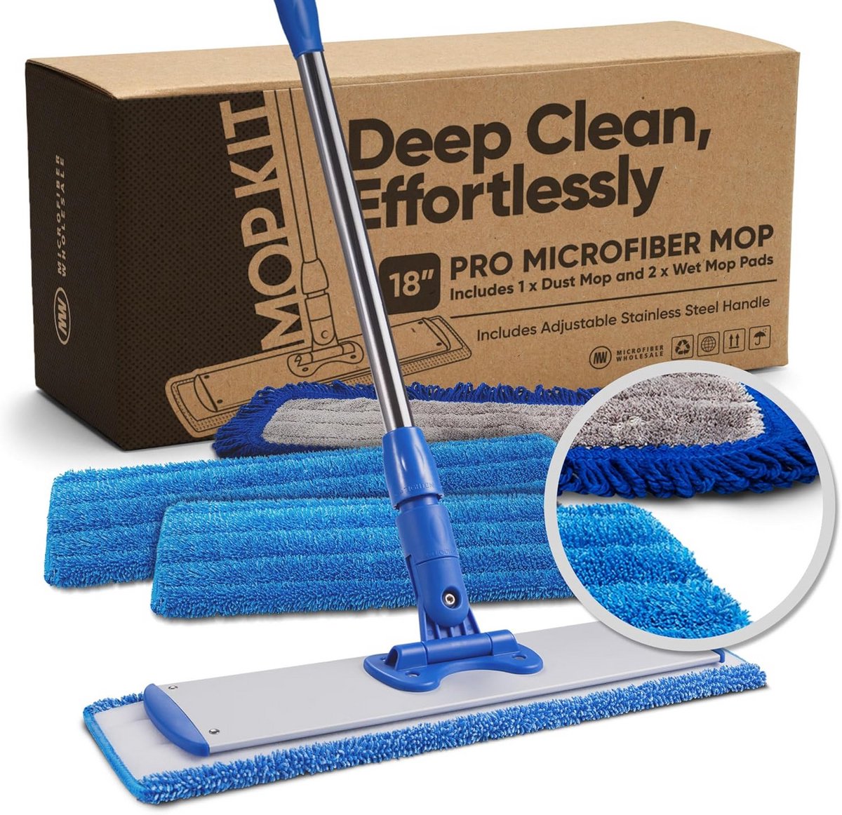 Professionele Microvezel Dweilmop met Uitschuifbaar RVS Steel en 360° Draaibaar Frame