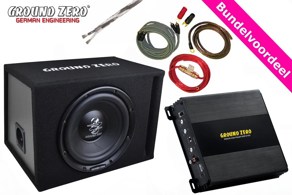 Ground Zero 25BR Subwoofer + Versterker + Kabelset