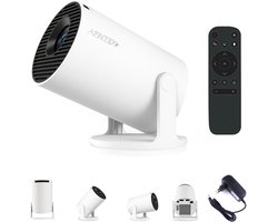 AFINTEK Smart Mini Beamer - Android 11 - 4K Ondersteuning - Netflix & YouTube - Automatische Keystone Correctie - WiFi & Bluetooth - Ingebouwde Chromecast - Wit