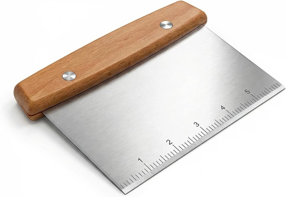 BBQBuddies Deegschraper RVS met Houten Handvat – Deegsnijder met Maataanduiding – Deegsteker – Keukenschraper – Voor Bakken, BBQ & Keuken – Vaatwasserbestendig