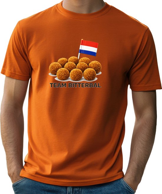 Team Bitterbal T-shirt Unisex - Volwassenen - Oranje - Koning - Kingsday - Koningsdag - korte mouw - Oranje - Maat L