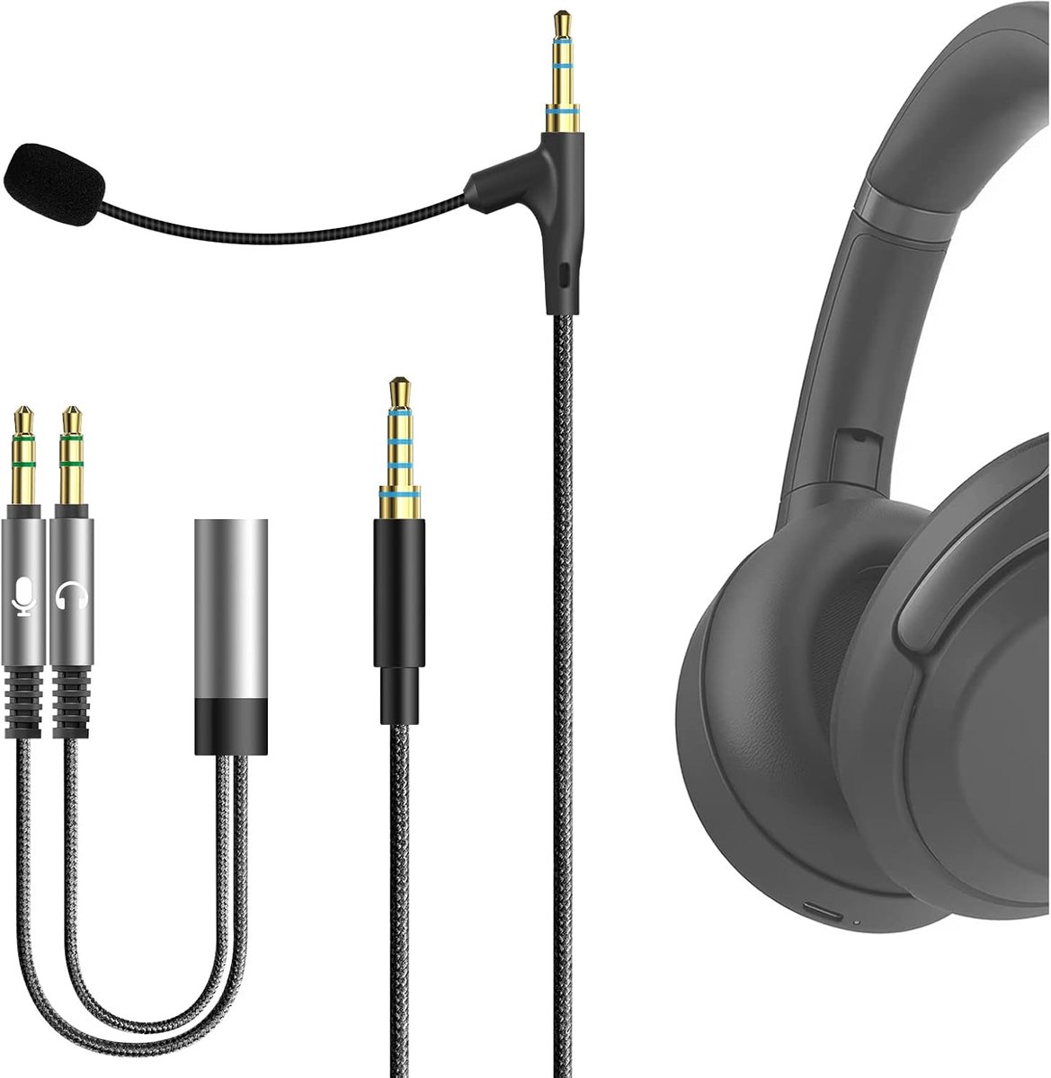Boom Mic Headphone Cable Compatible with Sony WH-ULT900N - WH-1000XM5 - WH-1000XM4 - WH-XB920N - 3.5mm Jack Nylon Braided Replacement Cable for Gaming - Meetings (5.6ft)