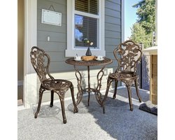 Bistroset Antiek 3-delig 60 x 60 x 68,5 cm Tuintafel met 2 Stoelen Aluminium Brons Vintage Design - NoviHome