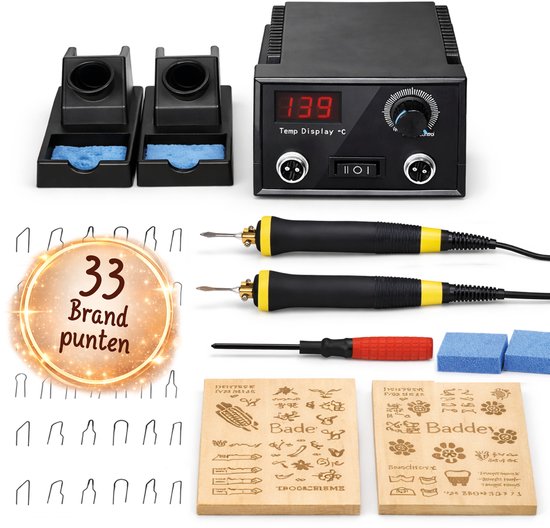 AirLux Houtbrander set - Digitaal Display met 2 Pennen en 33 Draadpunten - XXL Set - Pyrografie - Houtbranderset - Pyrography - Pen - voor Hout - voor Hobby