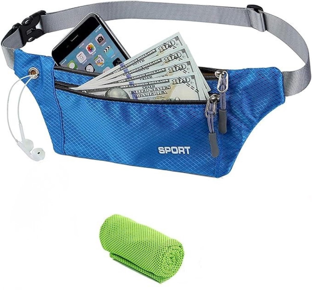 Running belt - flipbelt - hardloopriem telefoon - Hardloop riem - Ruime Opbergvakken voor Smartphone, Drinkfles of Powerbank - Reflectie Strip - 80 tot 118 cm - bluaw - van Imperatoris